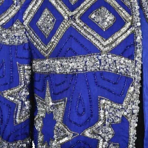 Vintage 80's Scarlet Rage Royal Blue Silver Stars Beaded Sequins Jacket Formal - Picture 5 of 14